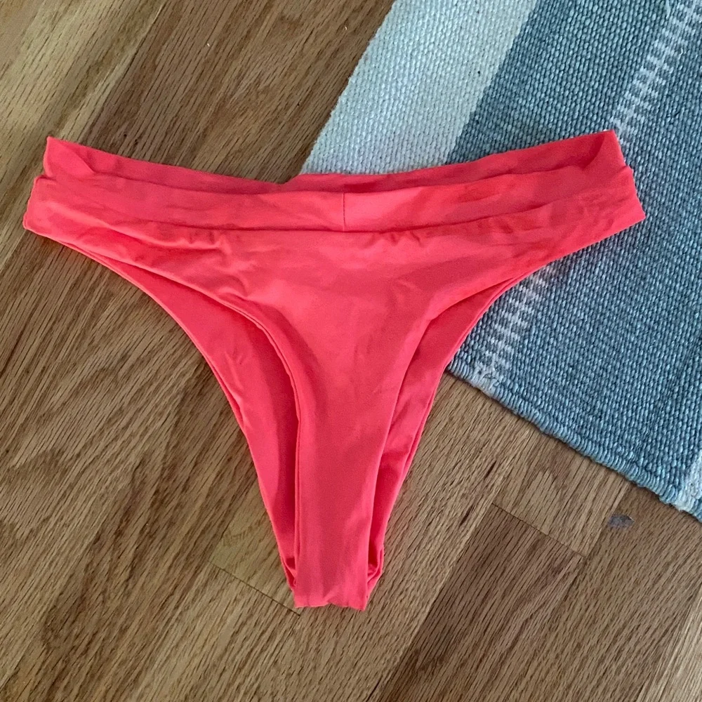 Frankie's Bikinis Neon Coral High-Cut Bikini Bottom